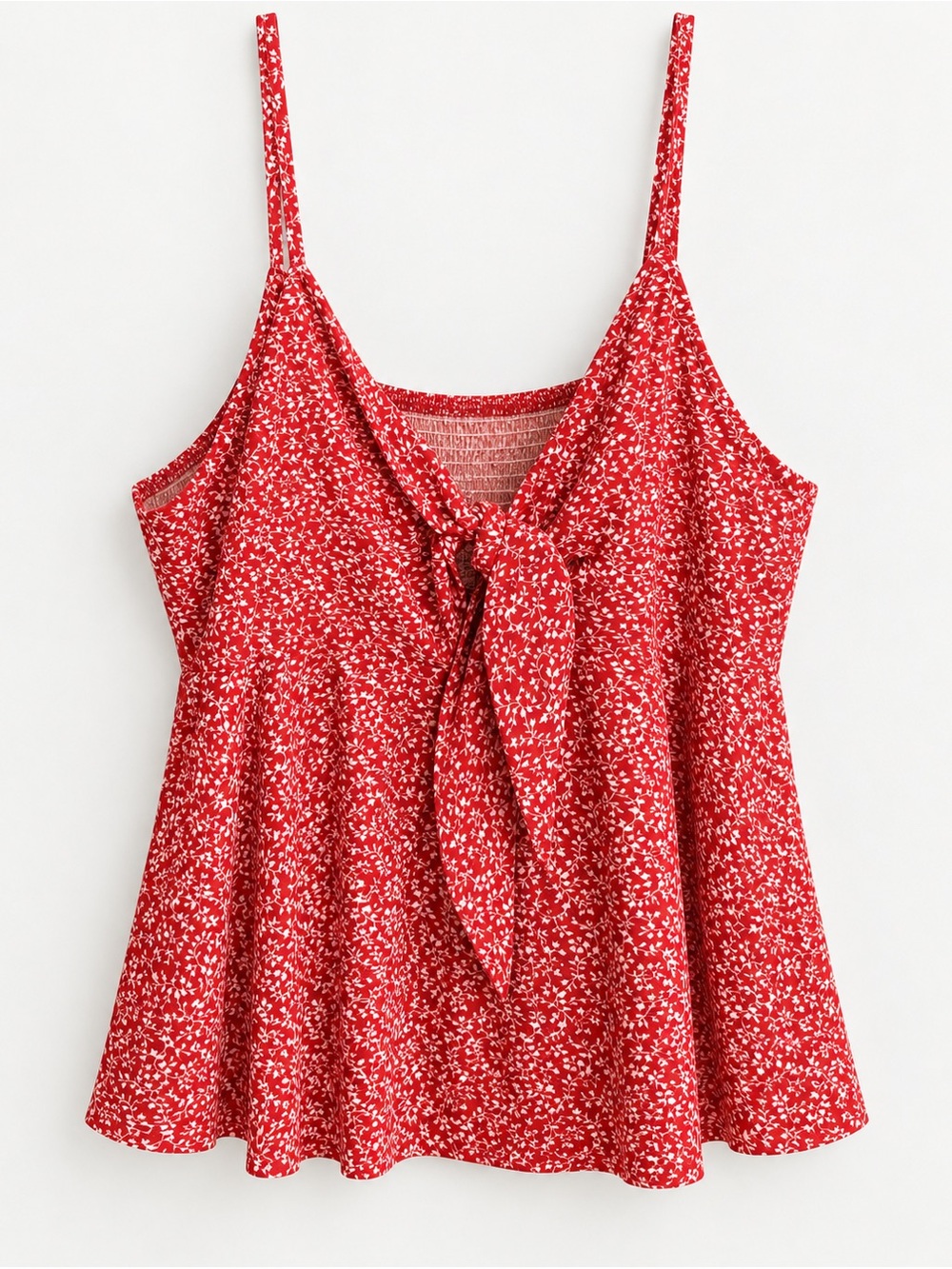 Red Floral Tie-Front Spaghetti Strap Top